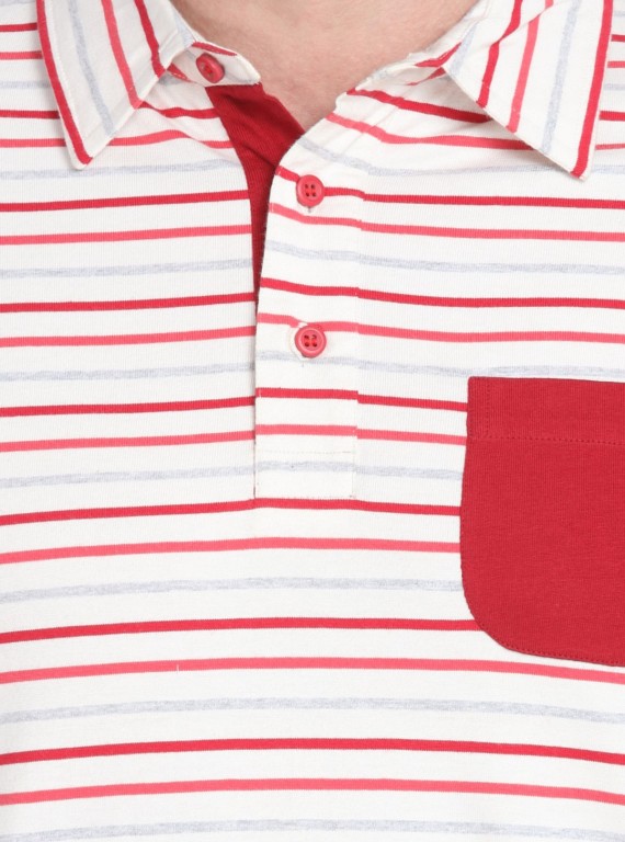 Red Stripe Self Collar Polo TShirt