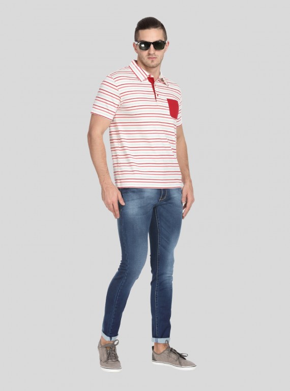 Red Stripe Self Collar Polo TShirt