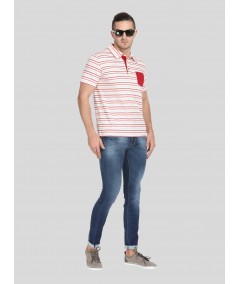 Red Stripe Self Collar Polo TShirt