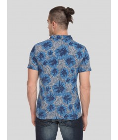 Blue Floral Self Collar Polo TShirt