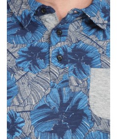 Blue Floral Self Collar Polo TShirt