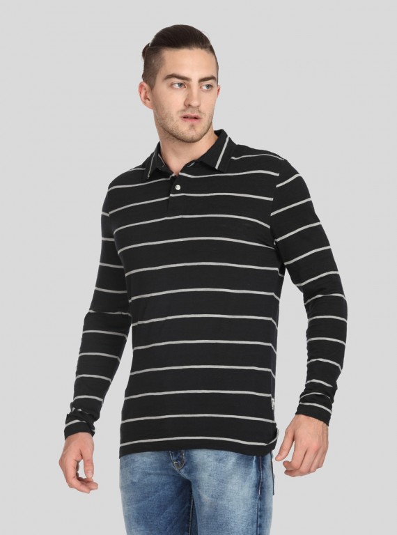 Black Stripe Long Sleeve Polo TShirt