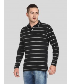 Black Stripe Long Sleeve Polo TShirt