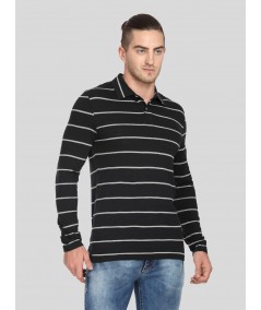 Black Stripe Long Sleeve Polo TShirt