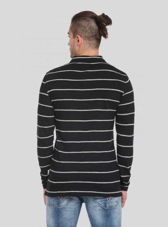 Black Stripe Long Sleeve Polo TShirt