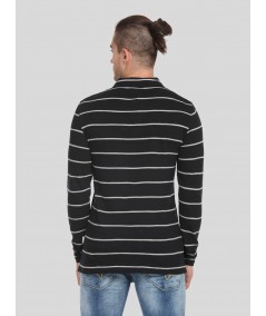 Black Stripe Long Sleeve Polo TShirt