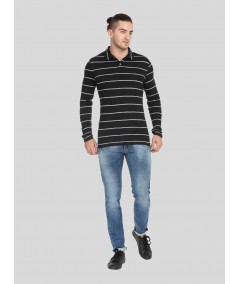 Black Stripe Long Sleeve Polo TShirt