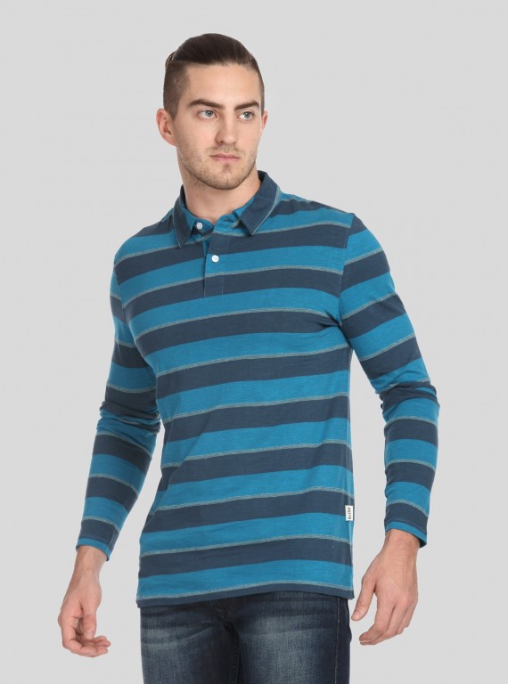 Blue Stripe Long Sleeve Polo TShirt