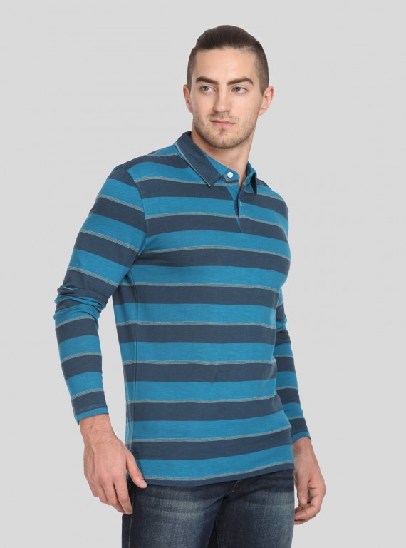 Blue Stripe Long Sleeve Polo TShirt