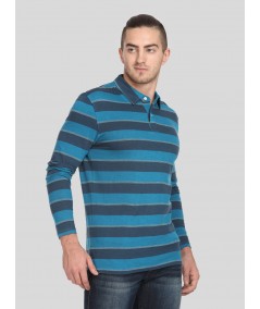 Blue Stripe Long Sleeve Polo TShirt