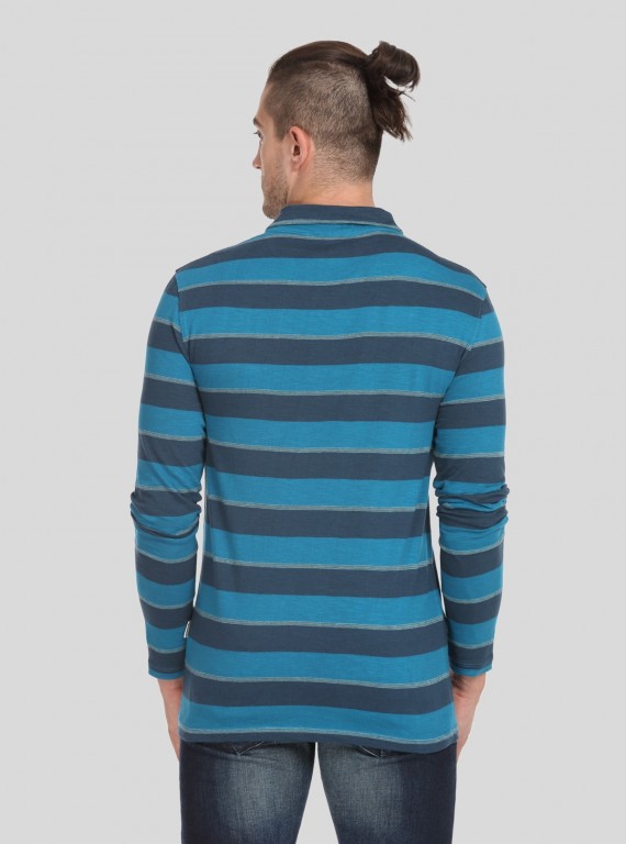 Blue Stripe Long Sleeve Polo TShirt