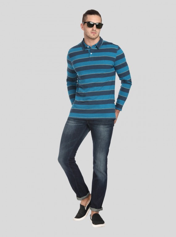 Blue Stripe Long Sleeve Polo TShirt