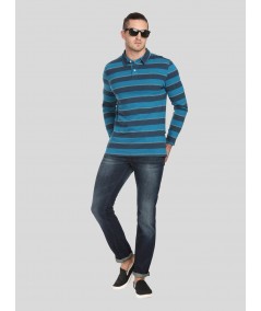 Blue Stripe Long Sleeve Polo TShirt