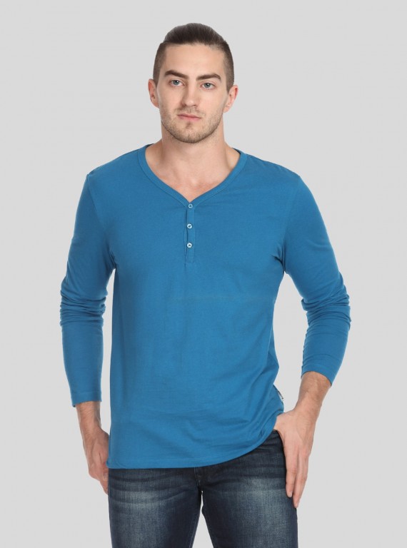 Men’s Blue Slim Fit Henley T-Shirt – Smart, Sleek & Comfortable