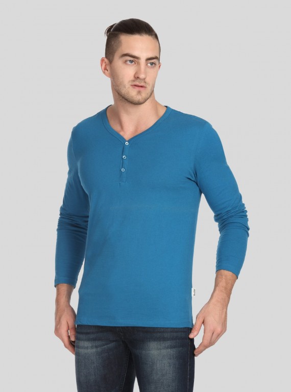 Peacock Blue Slub Henley TShirt
