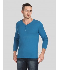 Peacock Blue Slub Henley TShirt