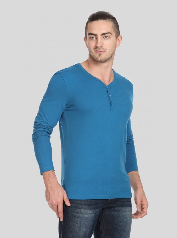 Peacock Blue Slub Henley TShirt