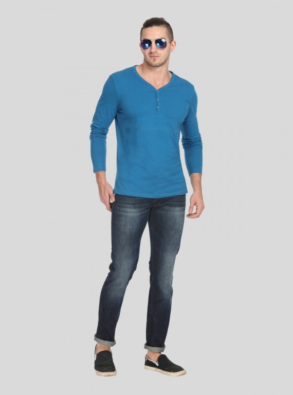 Peacock Blue Slub Henley TShirt