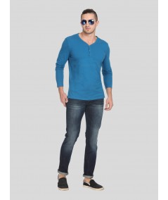 Peacock Blue Slub Henley TShirt