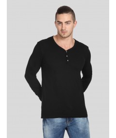 Men’s Black Waffle Knit Henley T-Shirt – Classic, Textured Comfort