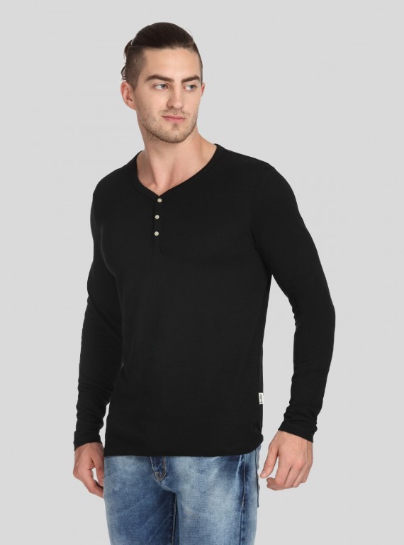 Black Slub Henley TShirt