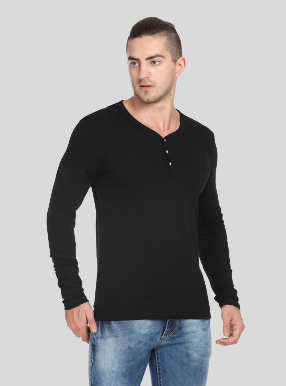 Black Slub Henley TShirt