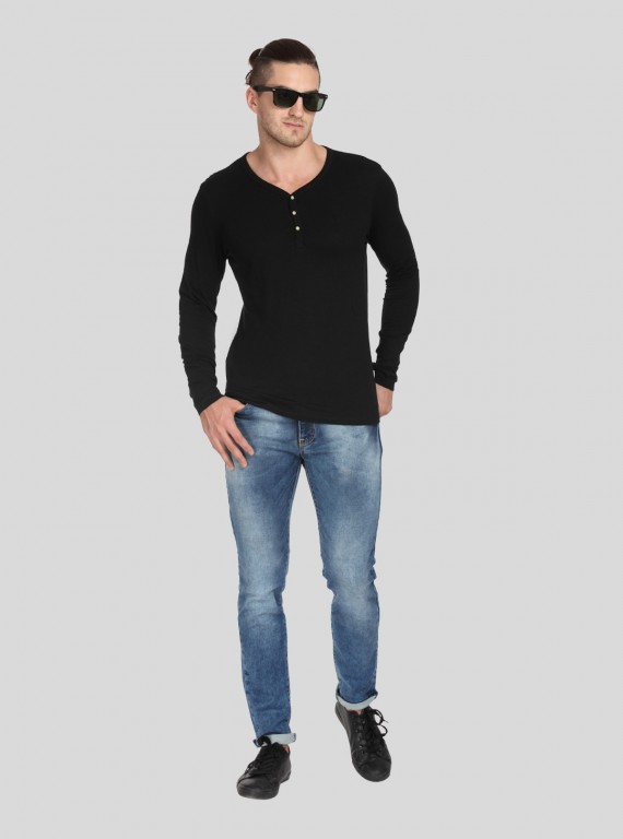 Black Slub Henley TShirt