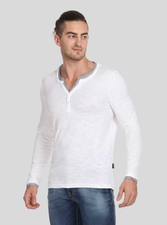 White Neck Binding Henley TShirt