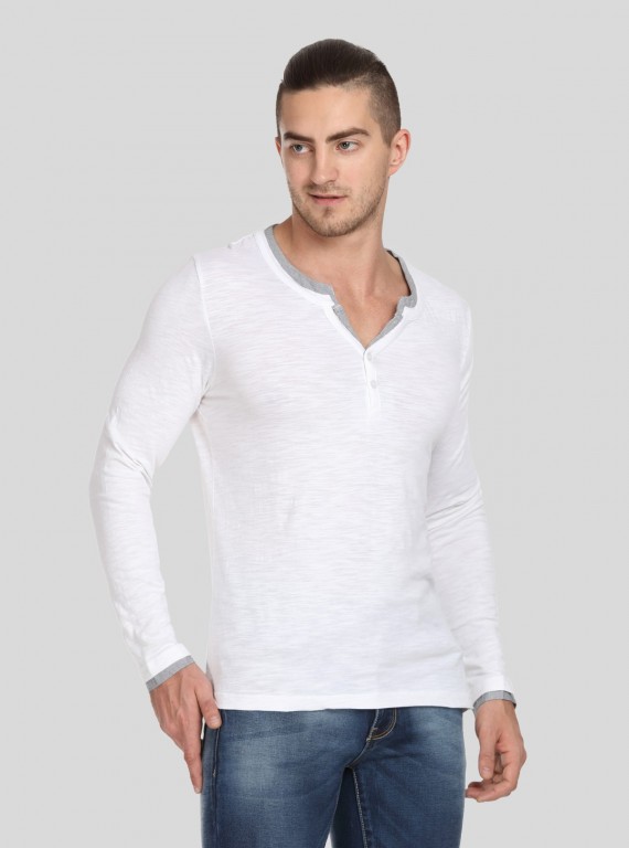 White Neck Binding Henley TShirt