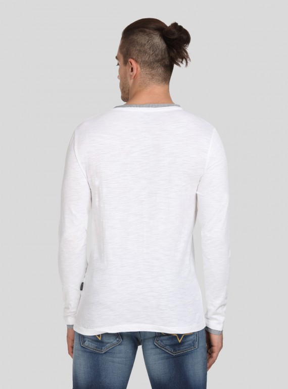 White Neck Binding Henley TShirt