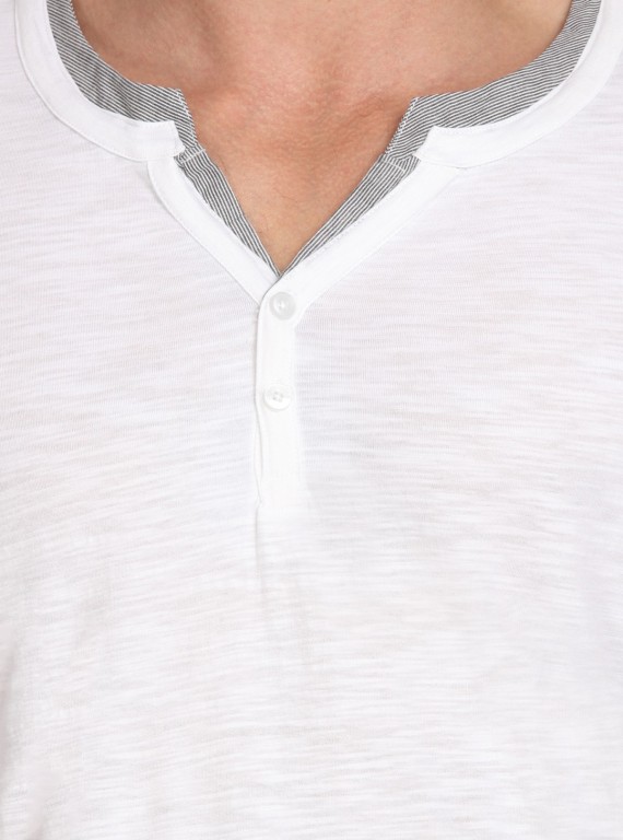 White Neck Binding Henley TShirt