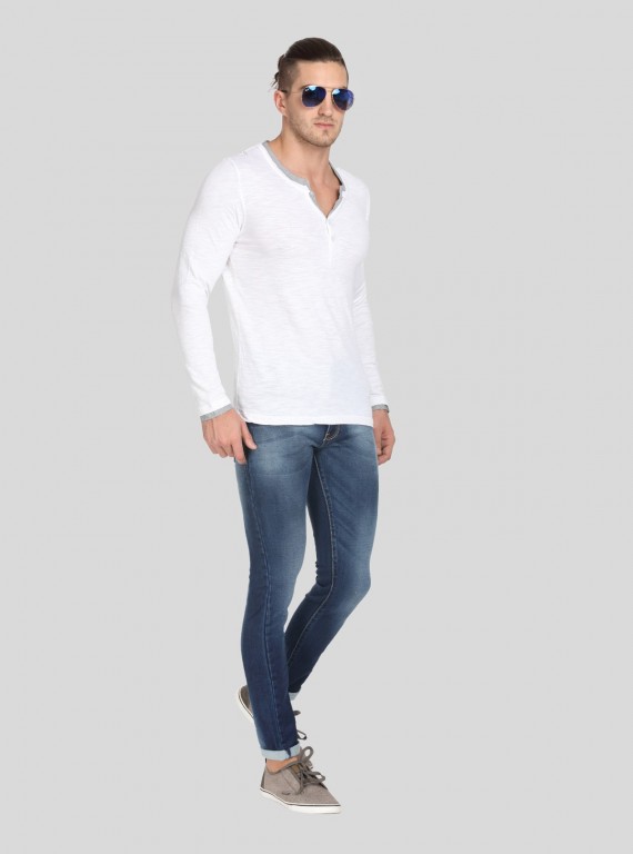 White Neck Binding Henley TShirt