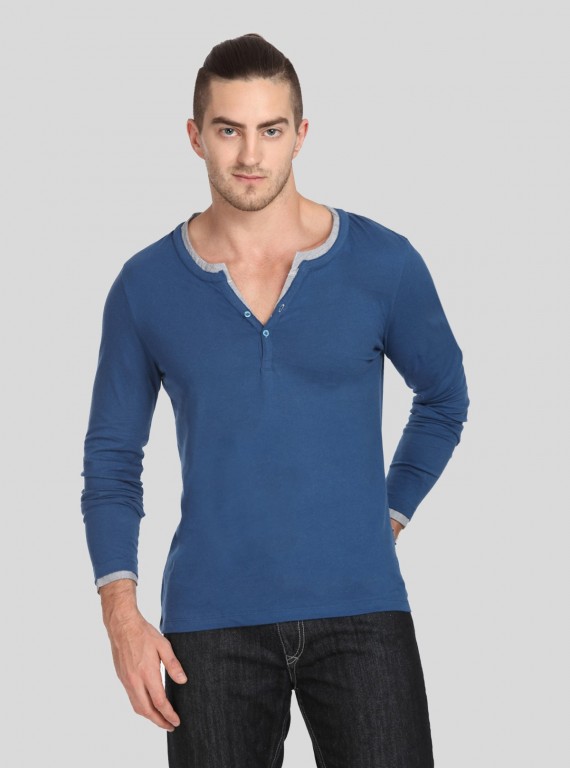 Men’s Royal Blue Solid Henley T-Shirt – Bold Color, Timeless Comfort