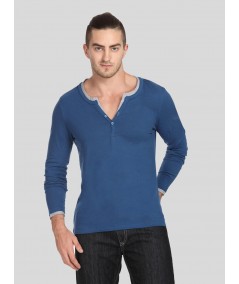 Men’s Royal Blue Solid Henley T-Shirt – Bold Color, Timeless Comfort