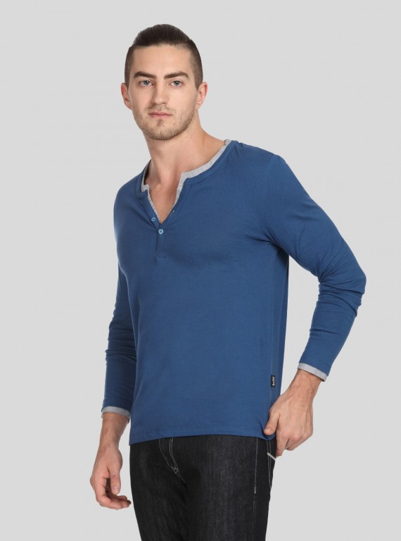 Navy Neck Binding Henley TShirt