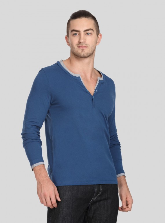 Navy Neck Binding Henley TShirt