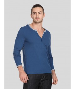 Navy Neck Binding Henley TShirt