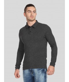 Self Textured Long Sleeve Polo TShirt