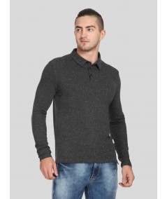 Self Textured Long Sleeve Polo TShirt