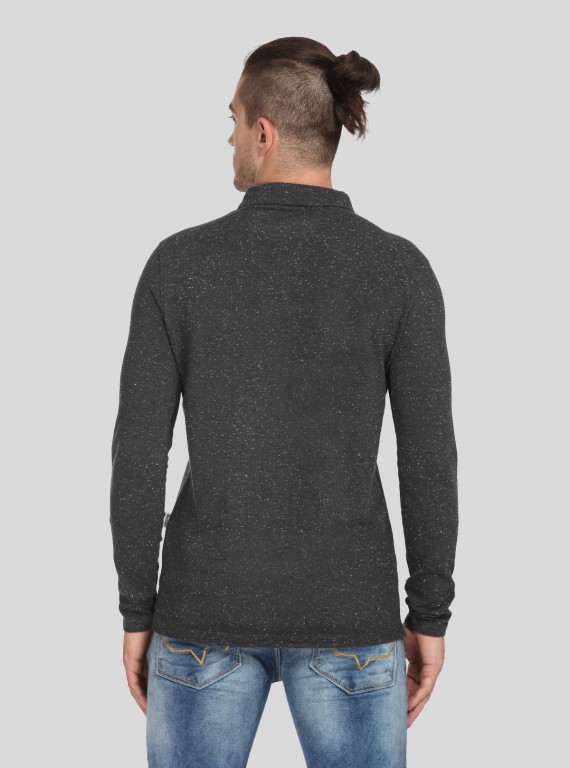 Self Textured Long Sleeve Polo TShirt
