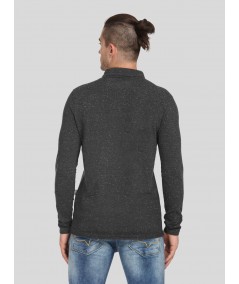 Self Textured Long Sleeve Polo TShirt