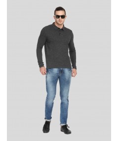Self Textured Long Sleeve Polo TShirt