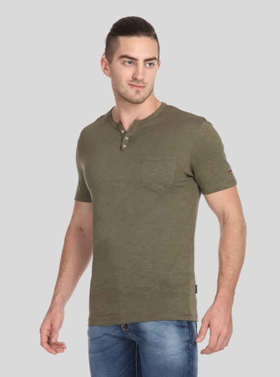 Green Slub Jersey Henley TShirt