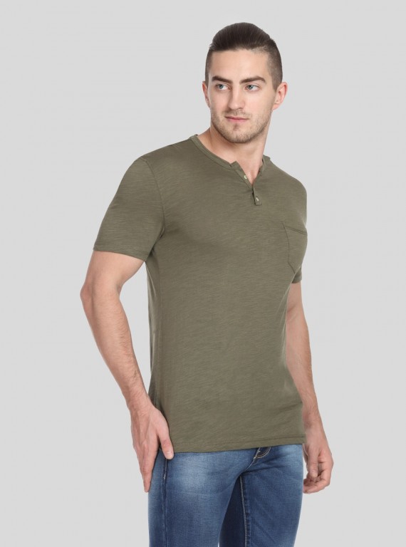 Green Slub Jersey Henley TShirt