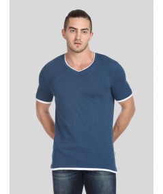 Men’s Blue Contrast Tipped V-Neck T-Shirt – Smart Casual Essential