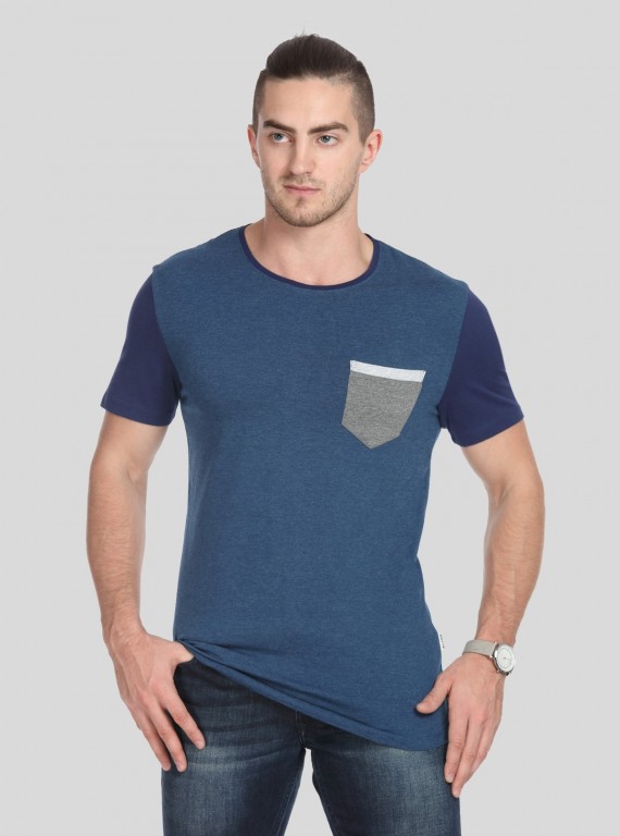 Men’s Navy Contrast Sleeve T-Shirt with Patch Pocket – Smart Casual Wear