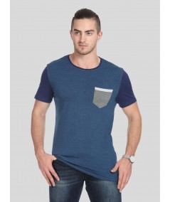 Men’s Navy Contrast Sleeve T-Shirt with Patch Pocket – Smart Casual Wear