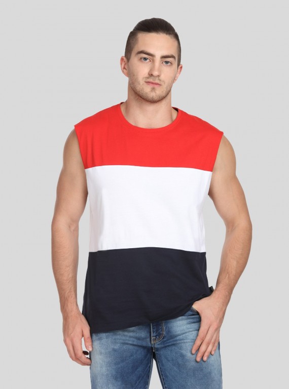 Men's Colourblock Round Neck Vest – Bold, Sporty & Breathable Activewear