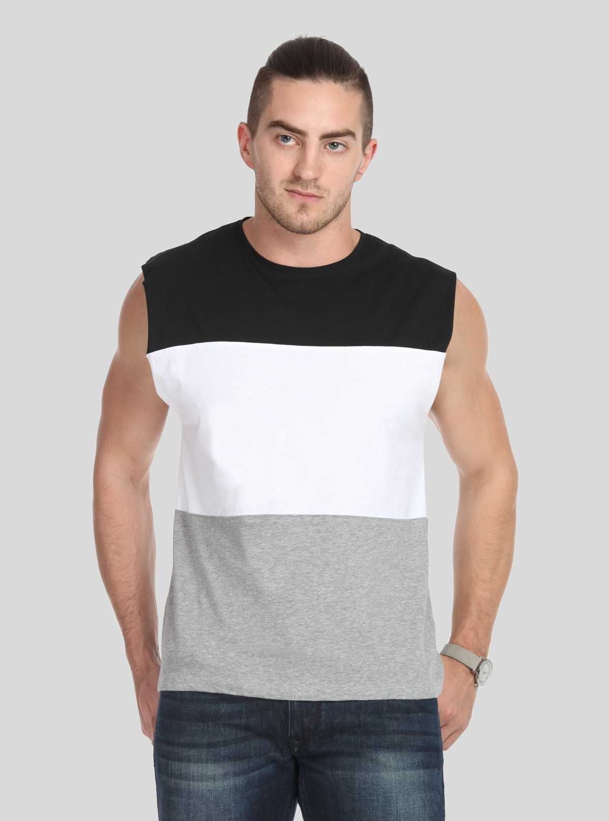 Men's Colourblock Black & Grey Round Neck Vest – Sporty, Sleek & Breathable