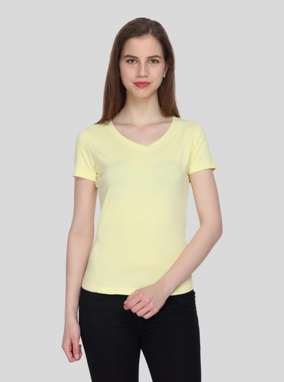 Women’s Light Yellow V-Neck Short Sleeve Cotton Jersey T-Shirt by Boer and Fitch